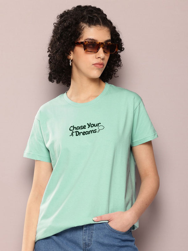 DILLINGER Women Typography Printed Embossed Oversized T-shirt