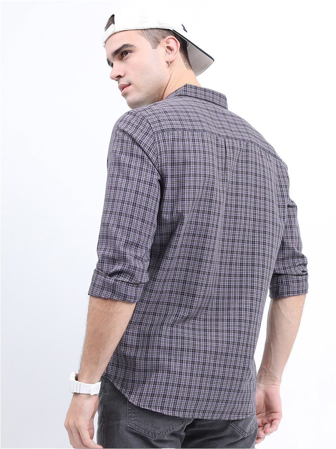 HIGHLANDER Men Grey Slim Fit Checked Casual Shirt