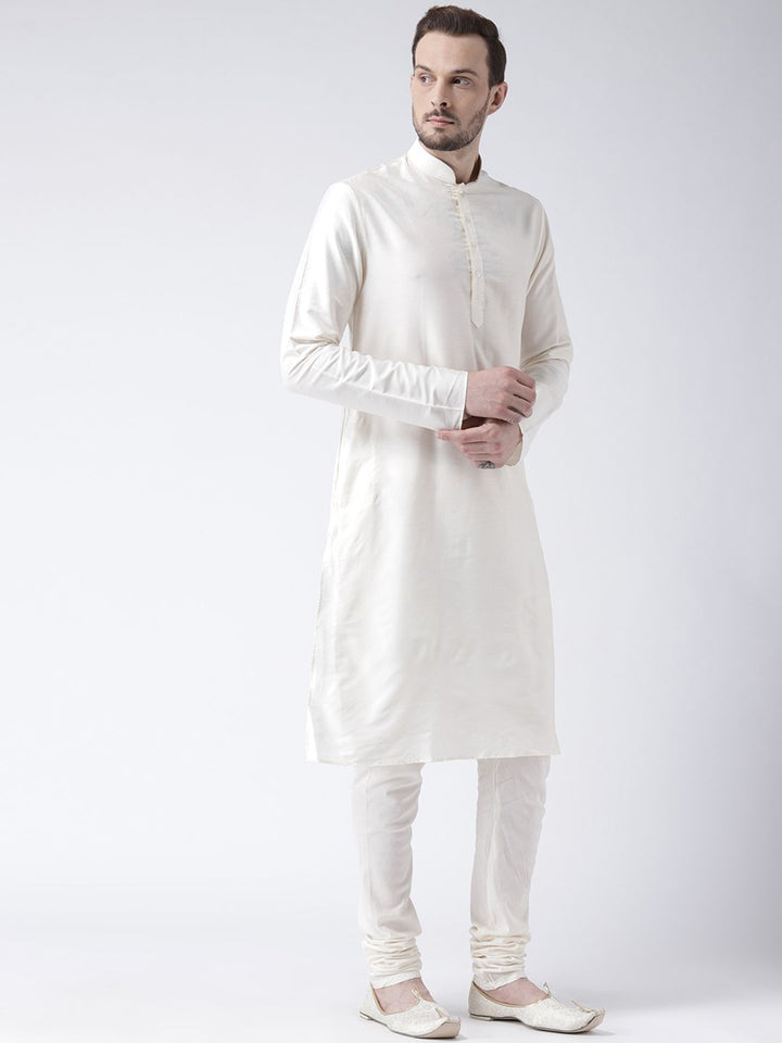 KISAH Men Cream-Coloured Solid Straight Kurta