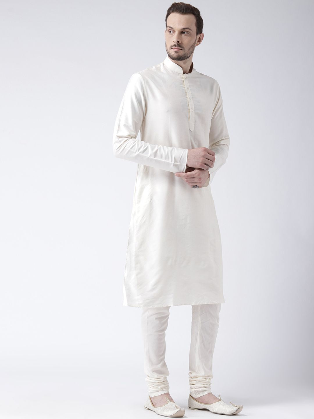 KISAH Men Cream-Coloured Solid Straight Kurta