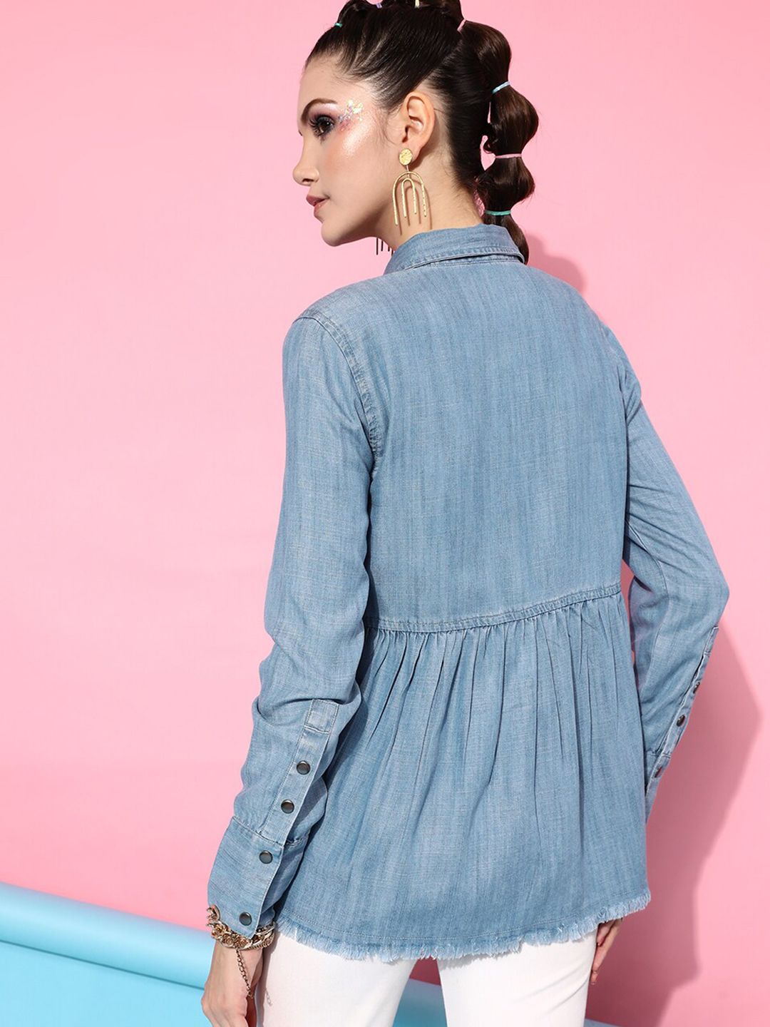 STREET 9 Women Blue Classic Casual Shirt
