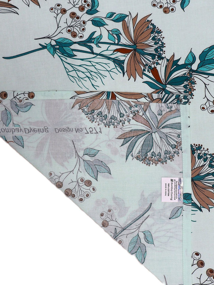 BOMBAY DYEING Green Floral Cotton 140 TC Queen Fitted Bedsheet Set-1.52 m X 1.98 m X 30 cm
