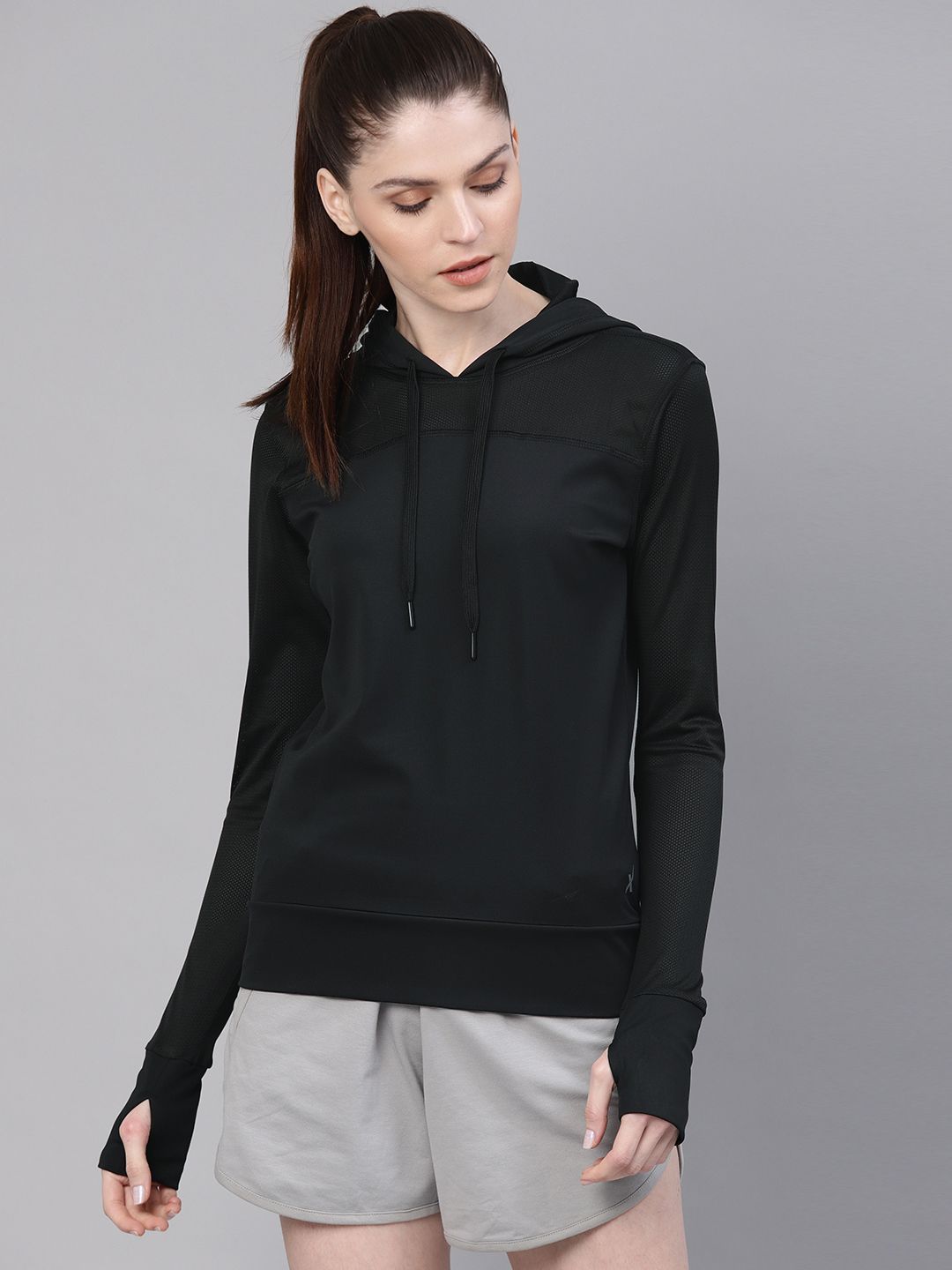 HRX by Hrithik Roshan Women Black solid Training Hooded RAPID-DRY Sweatshirt
