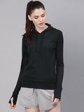 HRX by Hrithik Roshan Women Black solid Training Hooded RAPID-DRY Sweatshirt