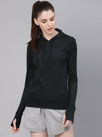 HRX by Hrithik Roshan Women Black solid Training Hooded RAPID-DRY Sweatshirt