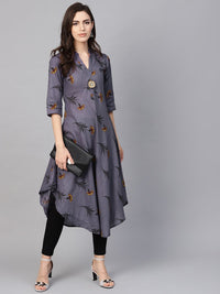 SOJANYA Kurta Bercetak A-Line Wanita Kelabu & Hitam