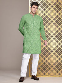 House of Pataudi Ethnic Motifs Embroidered Chikankari pure cotton Jashn kurta paired with pyjama trousers