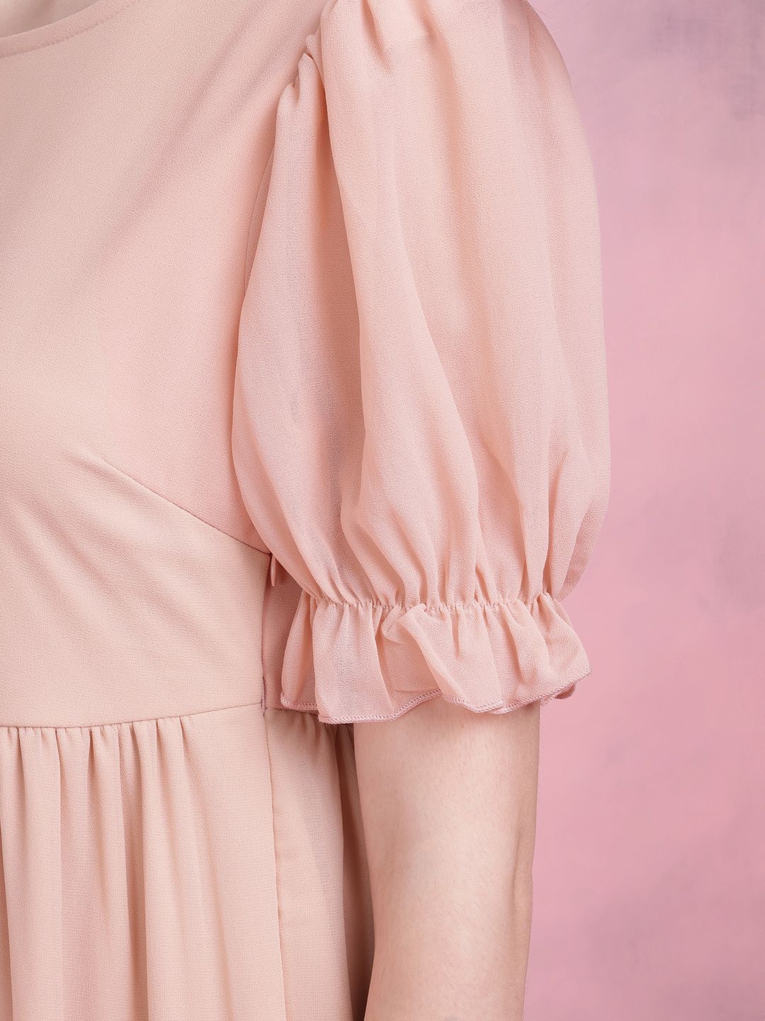 DressBerry Puff Sleeve Tiered A-Line Midi Dress