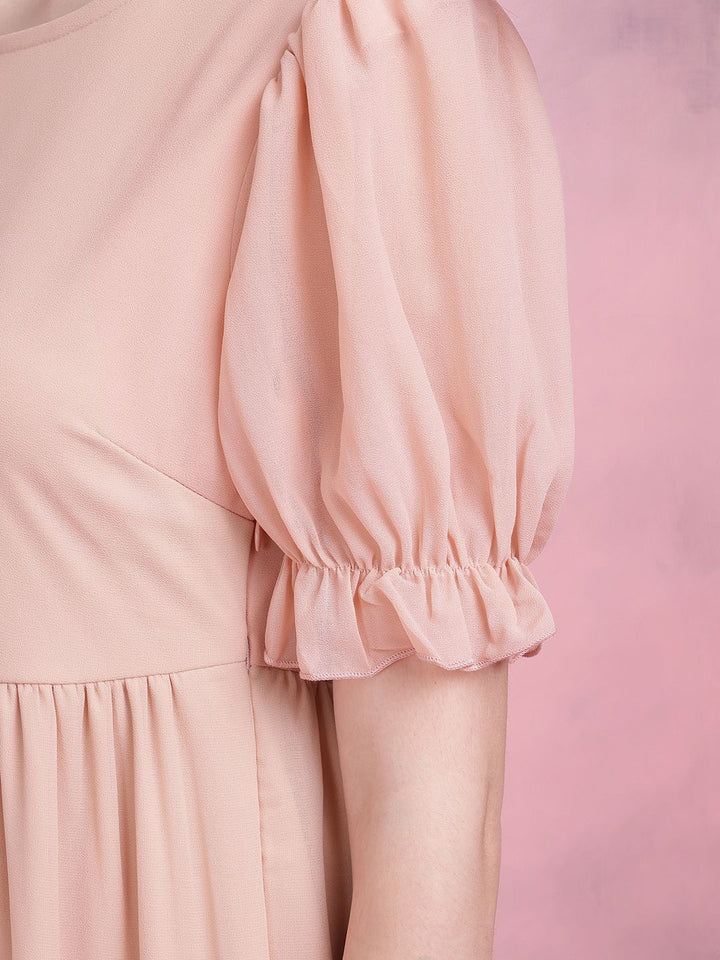 DressBerry Puff Sleeve Tiered A-Line Midi Dress