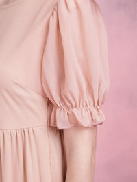 DressBerry Puff Sleeve Tiered A-Line Midi Dress