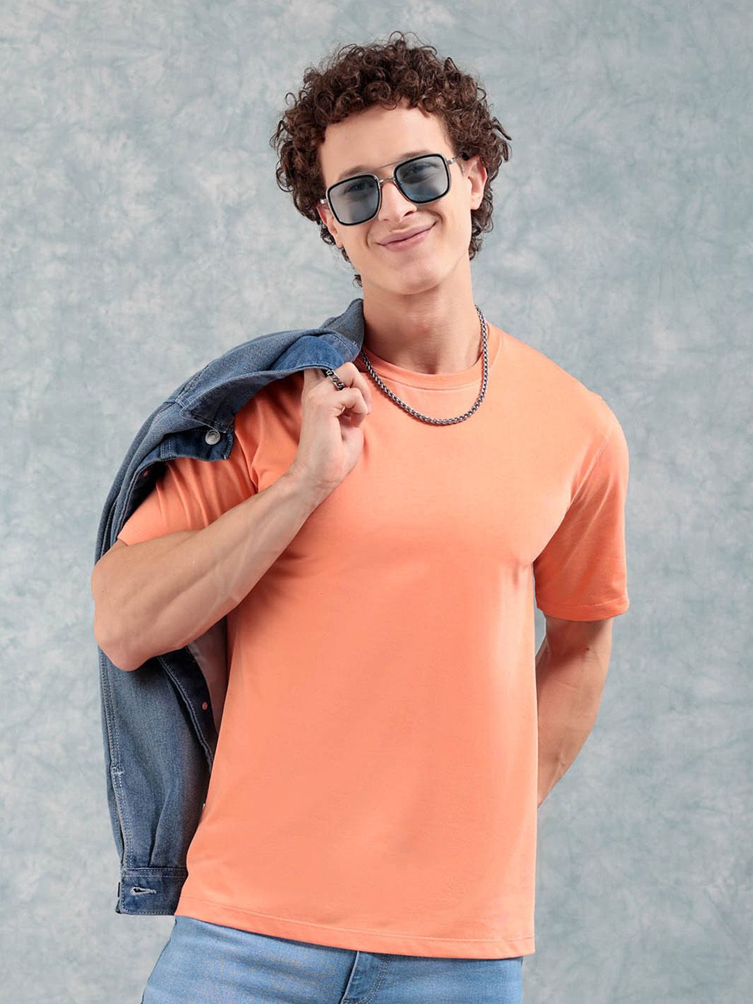 The Indian Garage Co Orange-Coloured Round Neck Short Sleeves Regular T-shirt