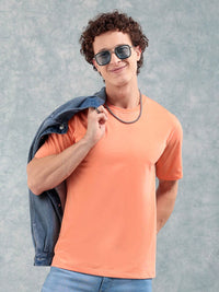 The Indian Garage Co Orange-Coloured Round Neck Short Sleeves Regular T-shirt