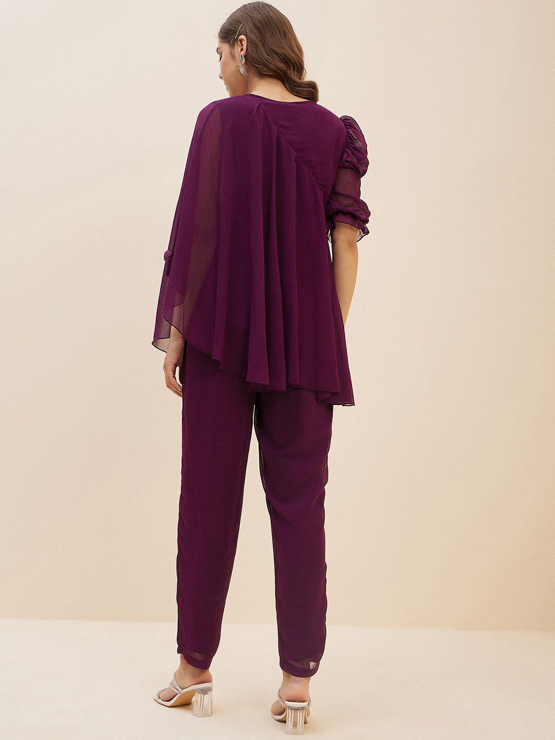 Antheaa Purple Embellished Top With Trousers