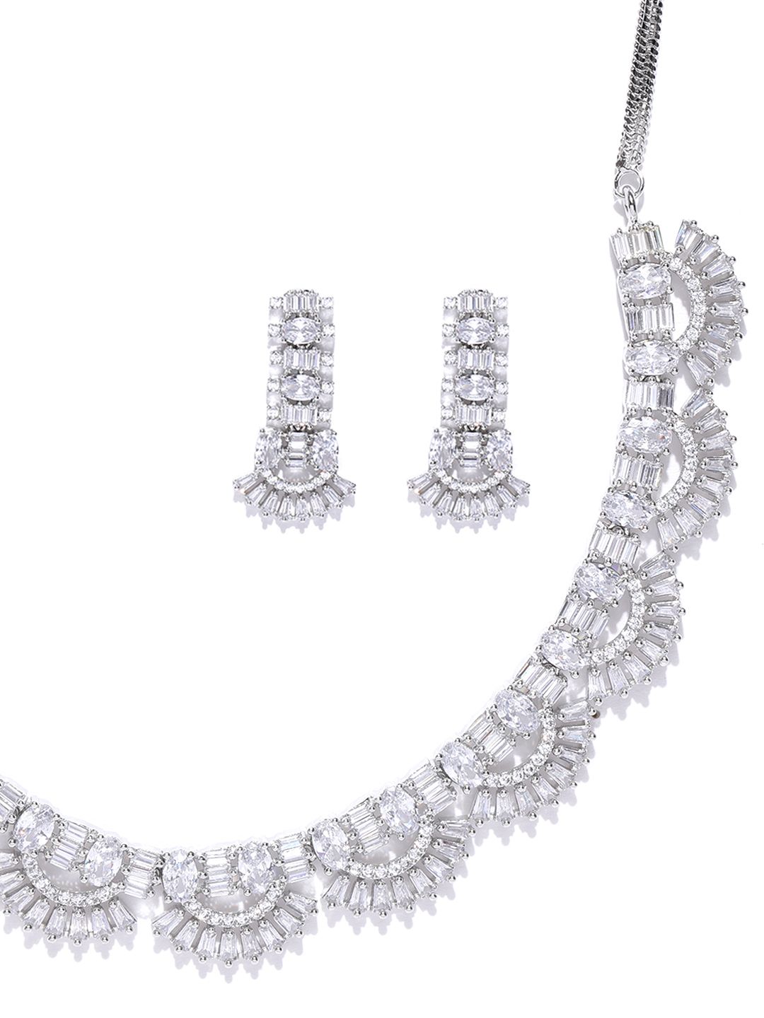 Priyaasi Silver-Plated American Diamond Studded Jewellery Set
