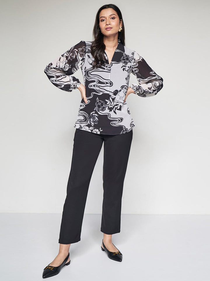 AND Floral Print Bell Sleeve Top