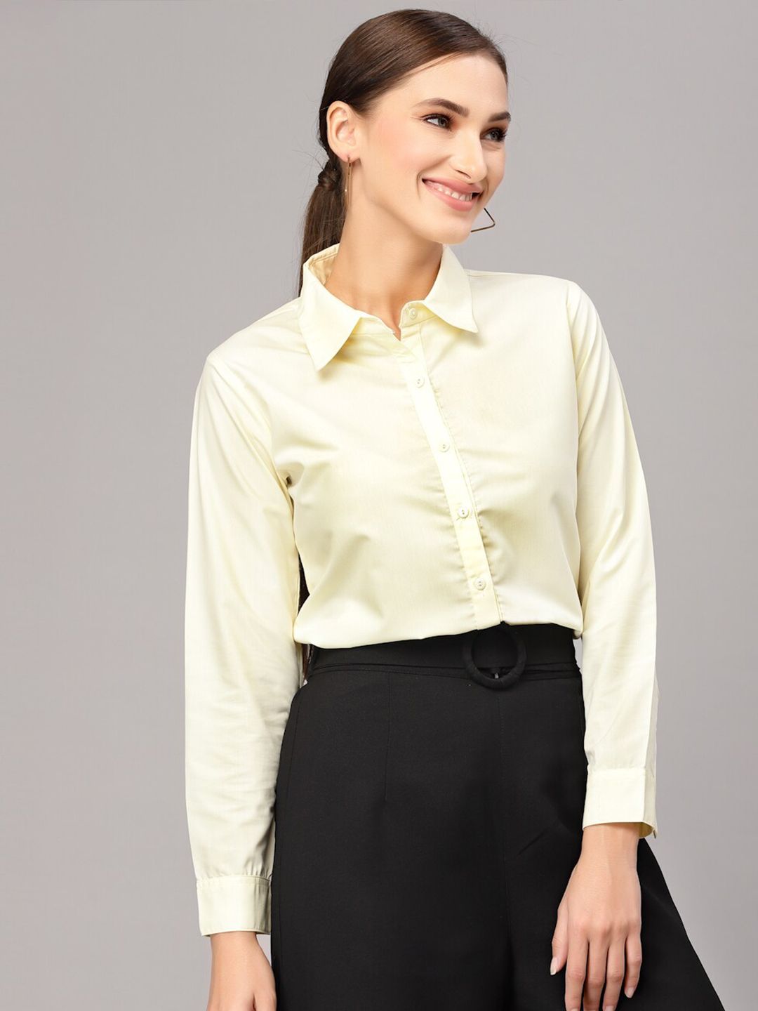 Style Quotient Women Yellow Solid Classic Cotton Formal Shirt