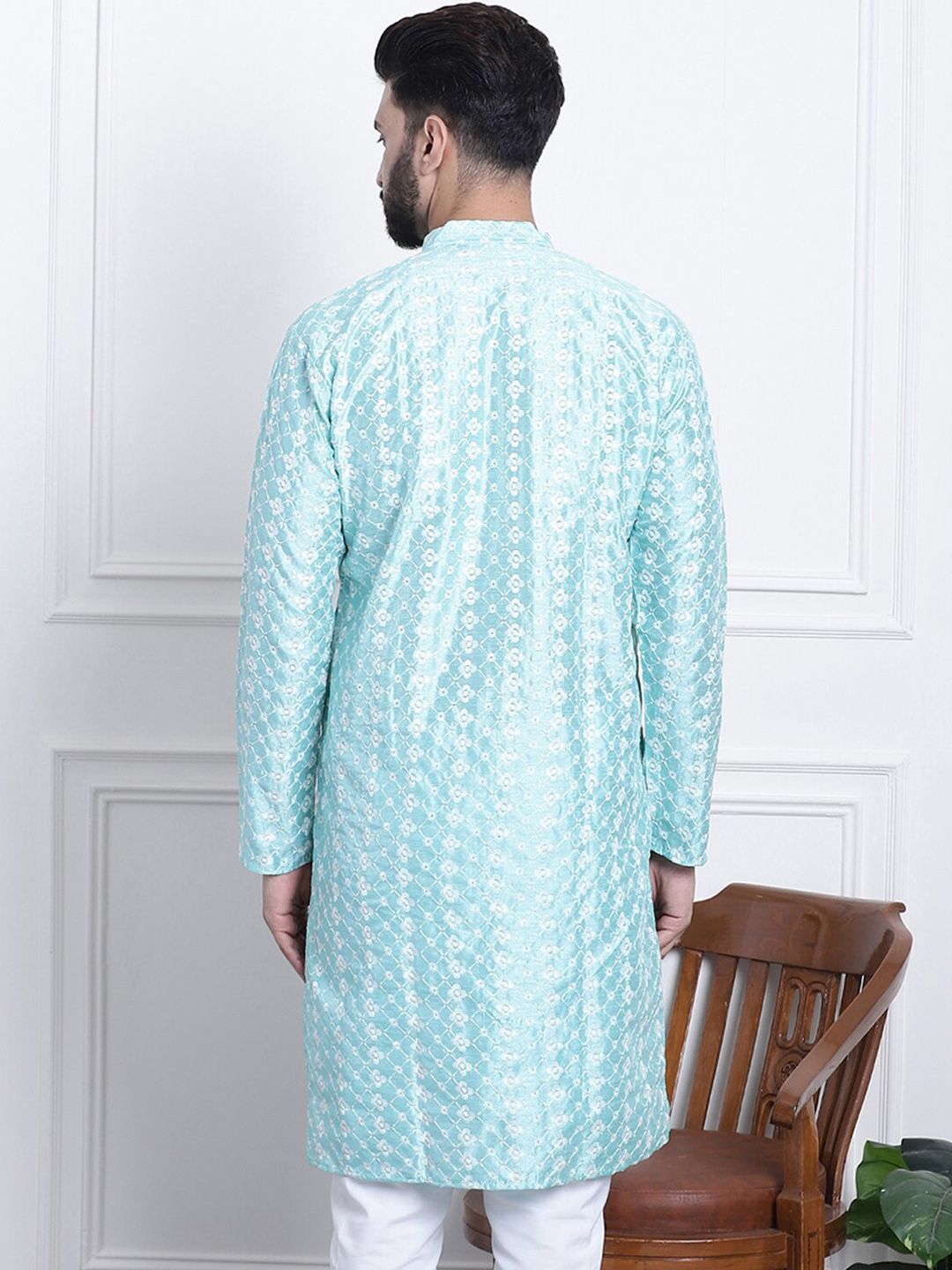 SOJANYA Benang Sulam Bunga Berfungsi Kurta Lurus