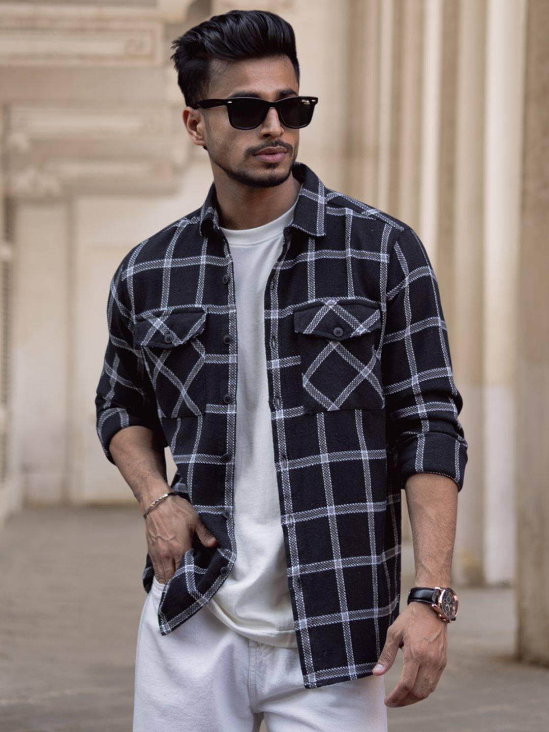 Powerlook Men Spread Collar Tartan Checked Cotton Casual Shirt