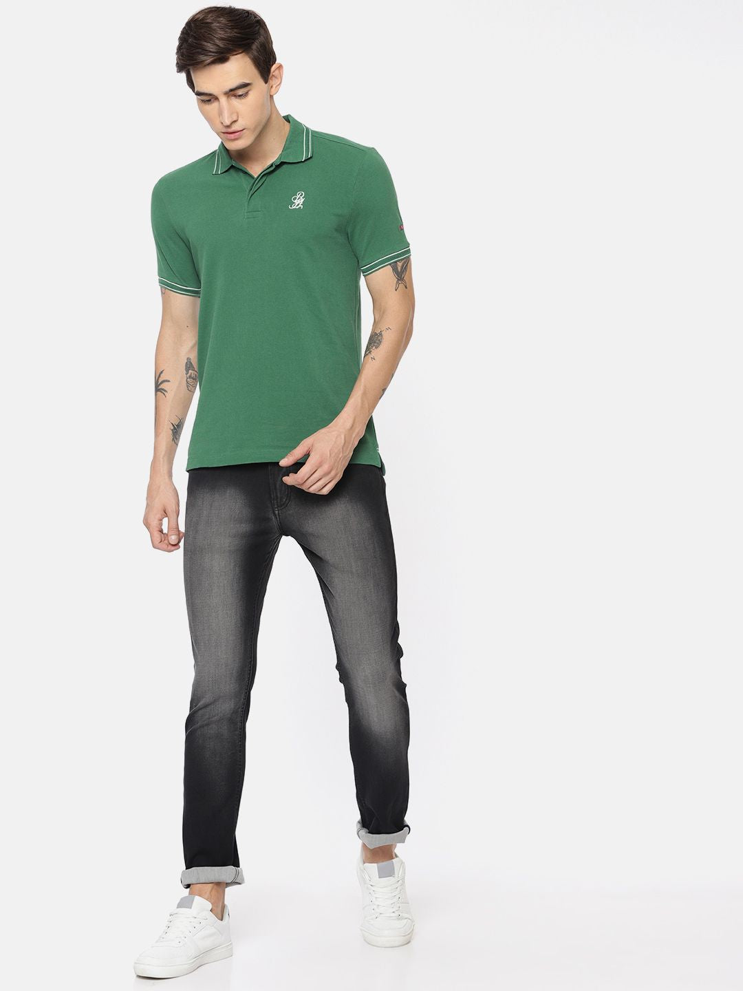 Being Human Clothing Men Green Solid Polo Collar Pure Cotton T-shirt