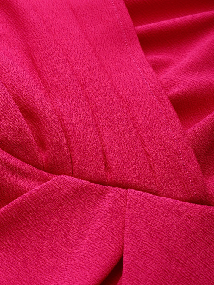 Athena Charming Fuchsia Pink Power Shoulders Tulip Hem Wrap Dress