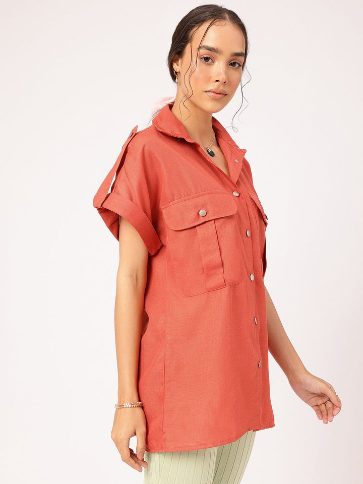 DressBerry Flex Pockets Roll-Up Sleeves Longline Shirt