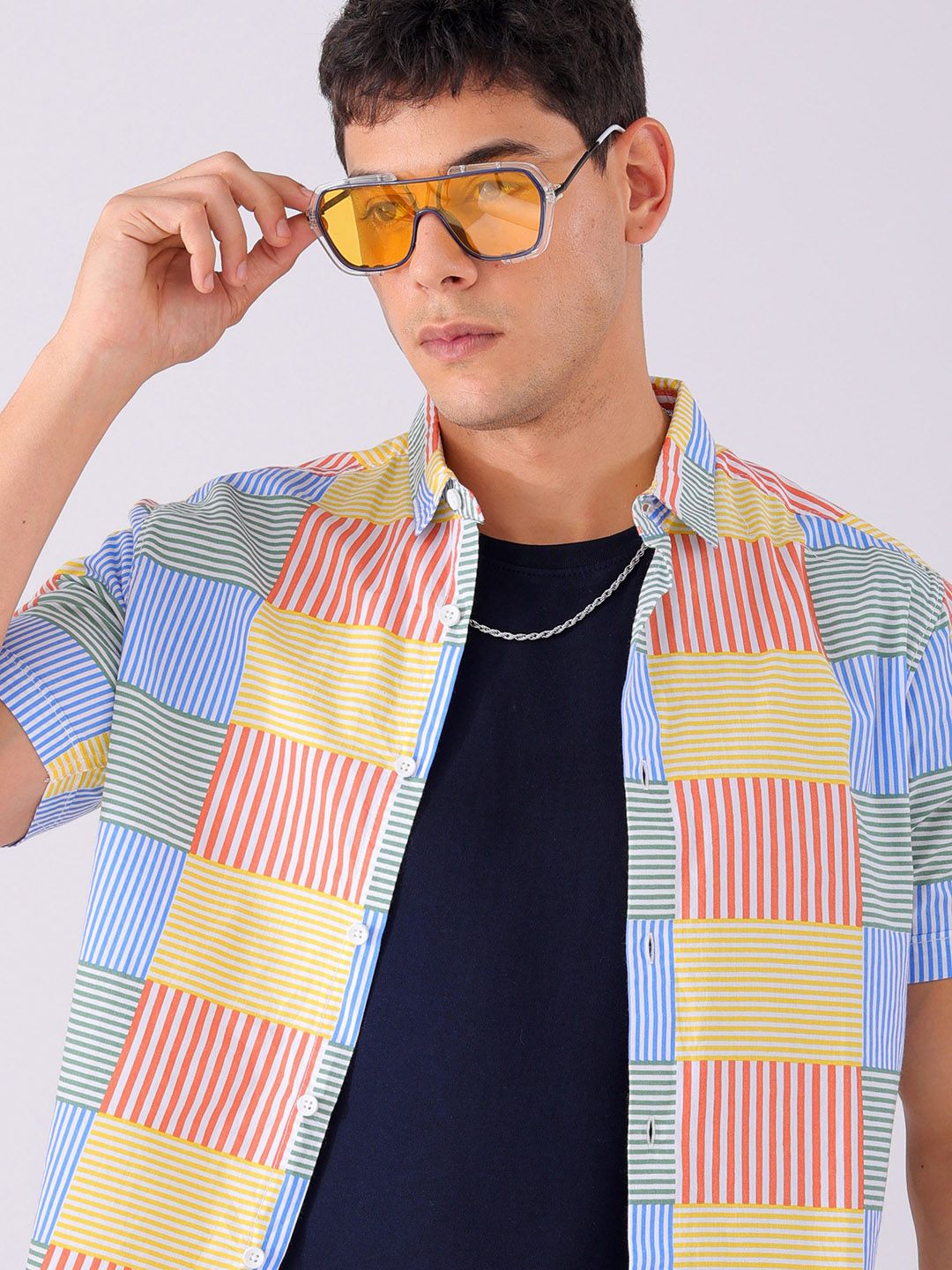 The Indian Garage Co Pure Cotton Slim Fit Multi Striped Casual Shirt