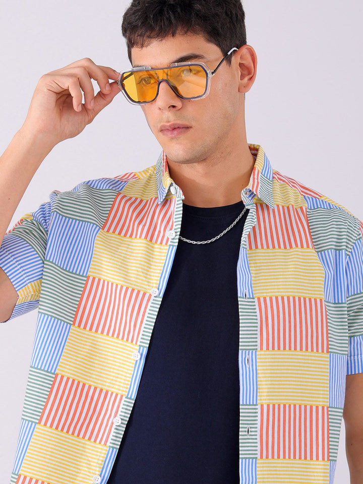 The Indian Garage Co Pure Cotton Slim Fit Multi Striped Casual Shirt