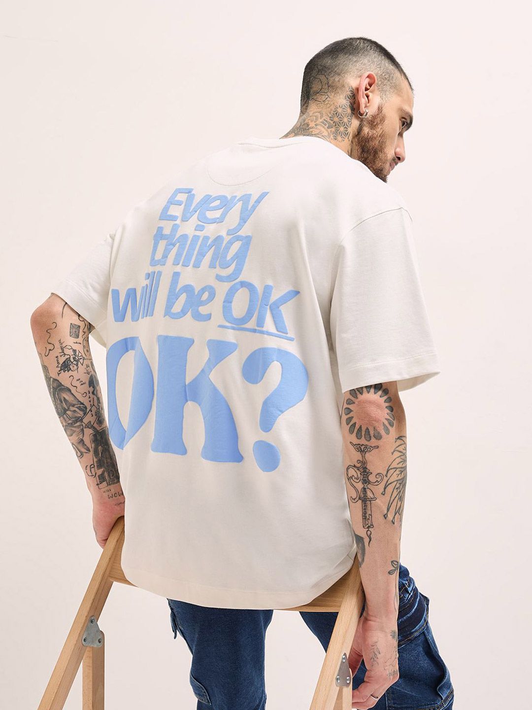 Tipografi Lelaki Bear House dicetak kapas leher bulat santai t-shirt