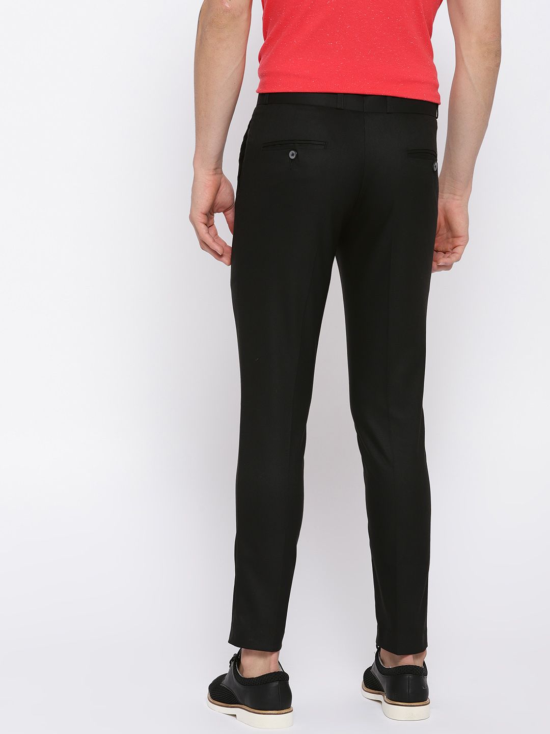 DENNISON Men Black Comfort Tapered Fit Wrinkle Free Solid Regular Trousers