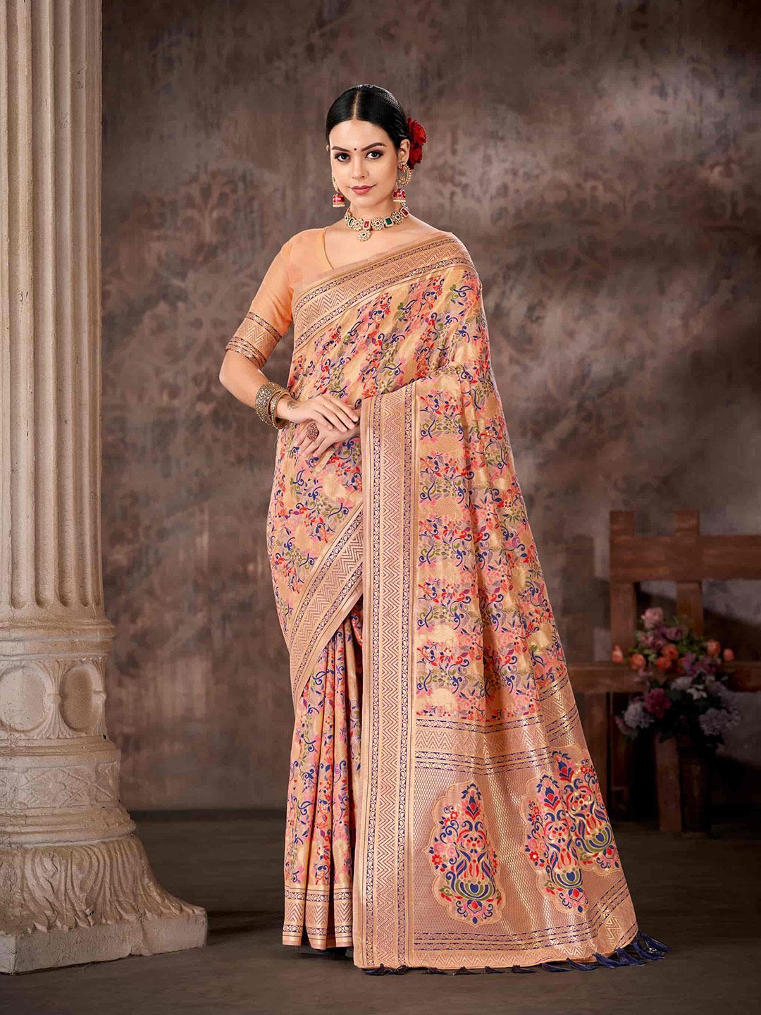 Silk Land Floral Woven Design Zari Saree