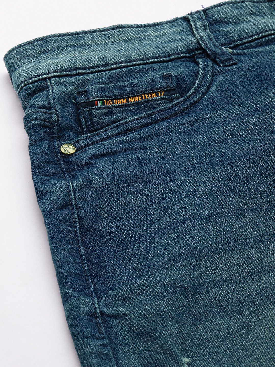 The Indian Garage Co Men Blue Slim Fit Low Distress Light Fade Ombre Stretchable Jeans