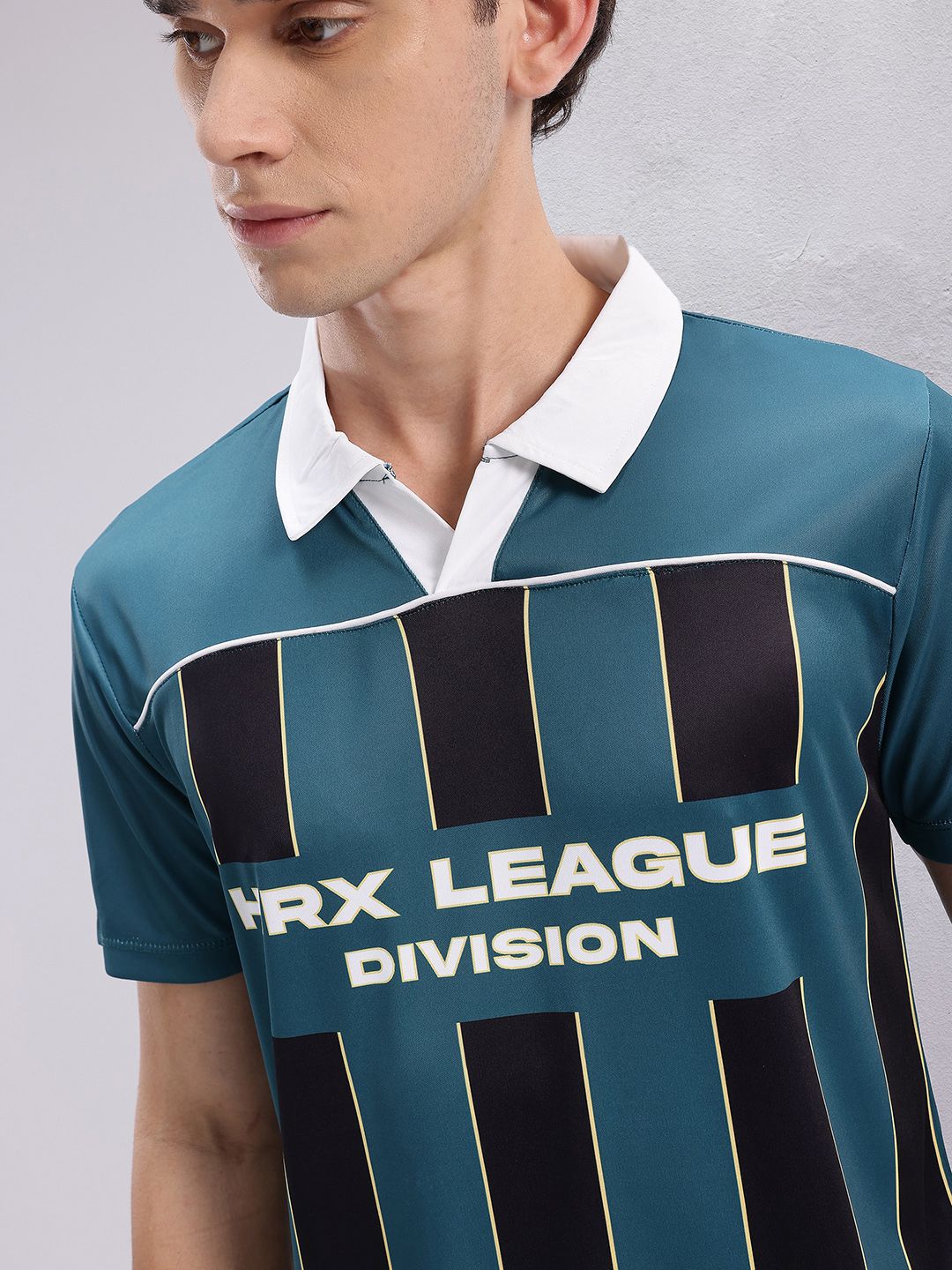 HRX by Hrithik Roshan Typography Printed Polo Collar Football T-shirt with Stripes