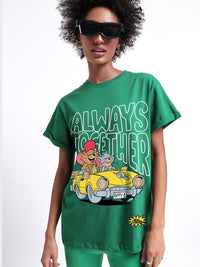 Bewakoof Women Graphic Printed Round Neck Pure Cotton Oversized Tom & Jerry T-shirt