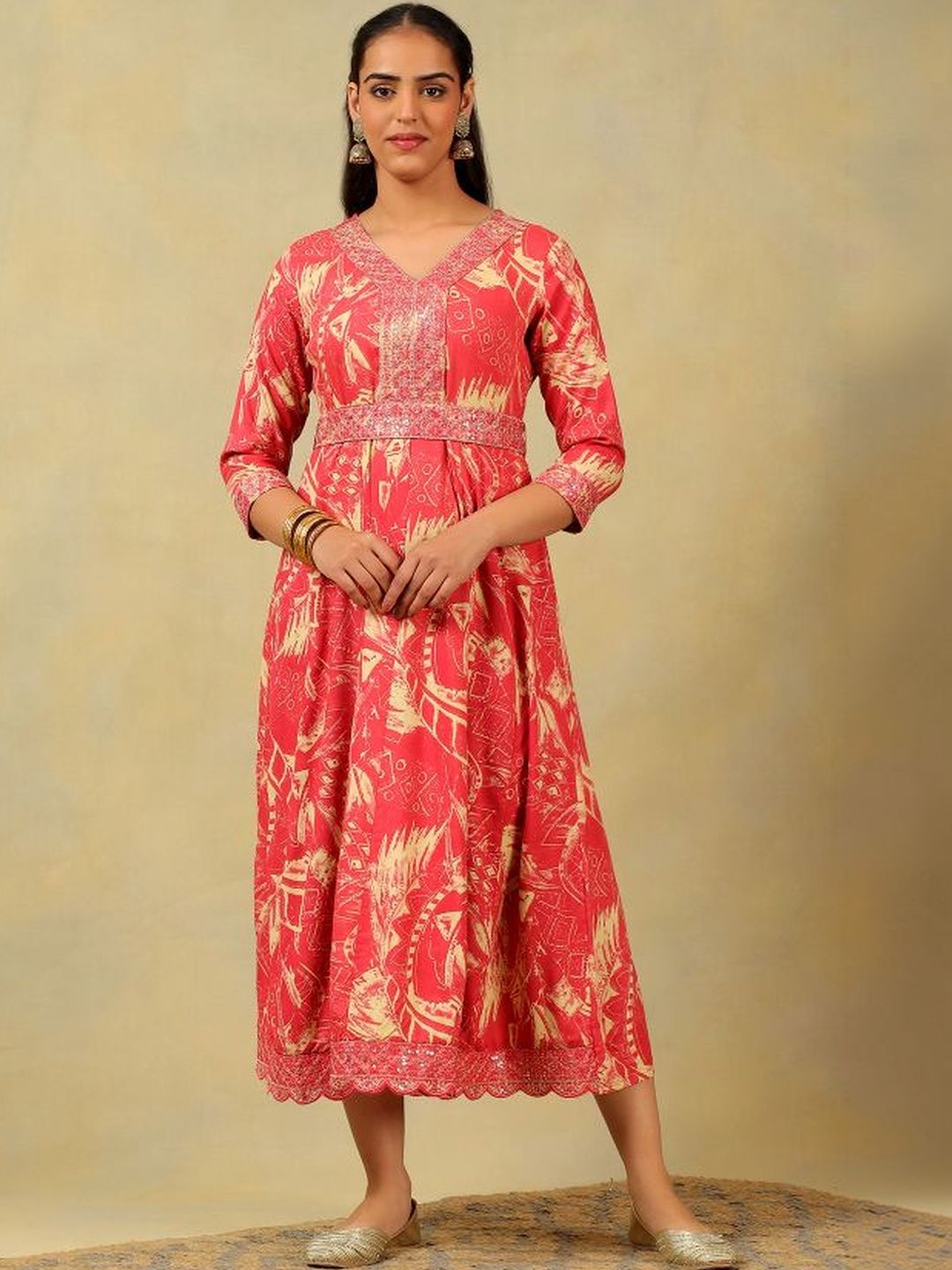 Mamicha Print A-Line Midi Dress