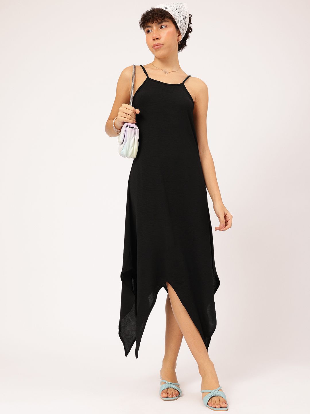 DressBerry Crinkled Asymmetric Hem A-Line Midi Dress