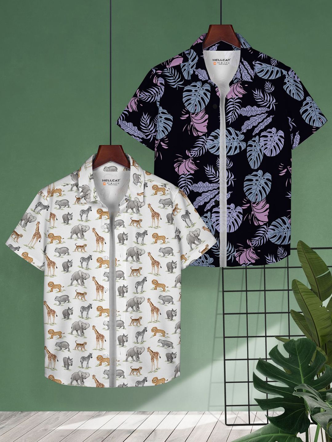 HELLCAT Boys Pack of 2 Cotton Conversational Opaque Printed Casual Shirt