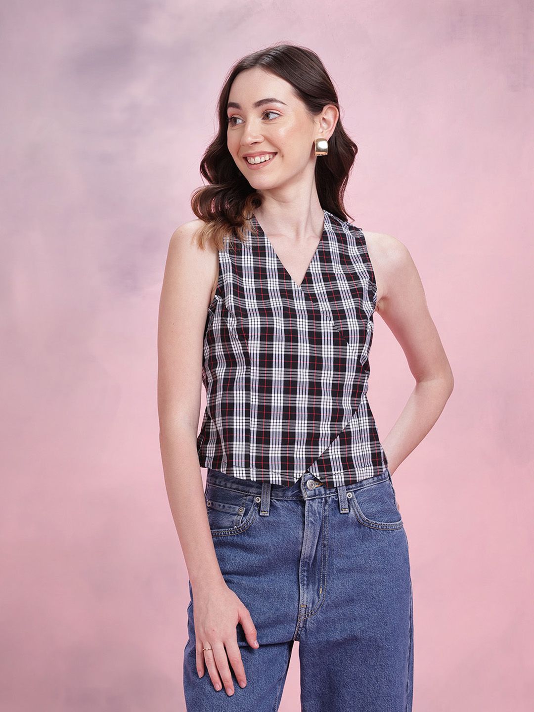 DressBerry Tartan Checked Wrap Regular Top with Tie-ups