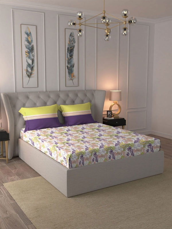 MYTRIDENT Firefly Purple Dusk & Dawn Flat 144TC King Pure Cotton Bedsheet Set