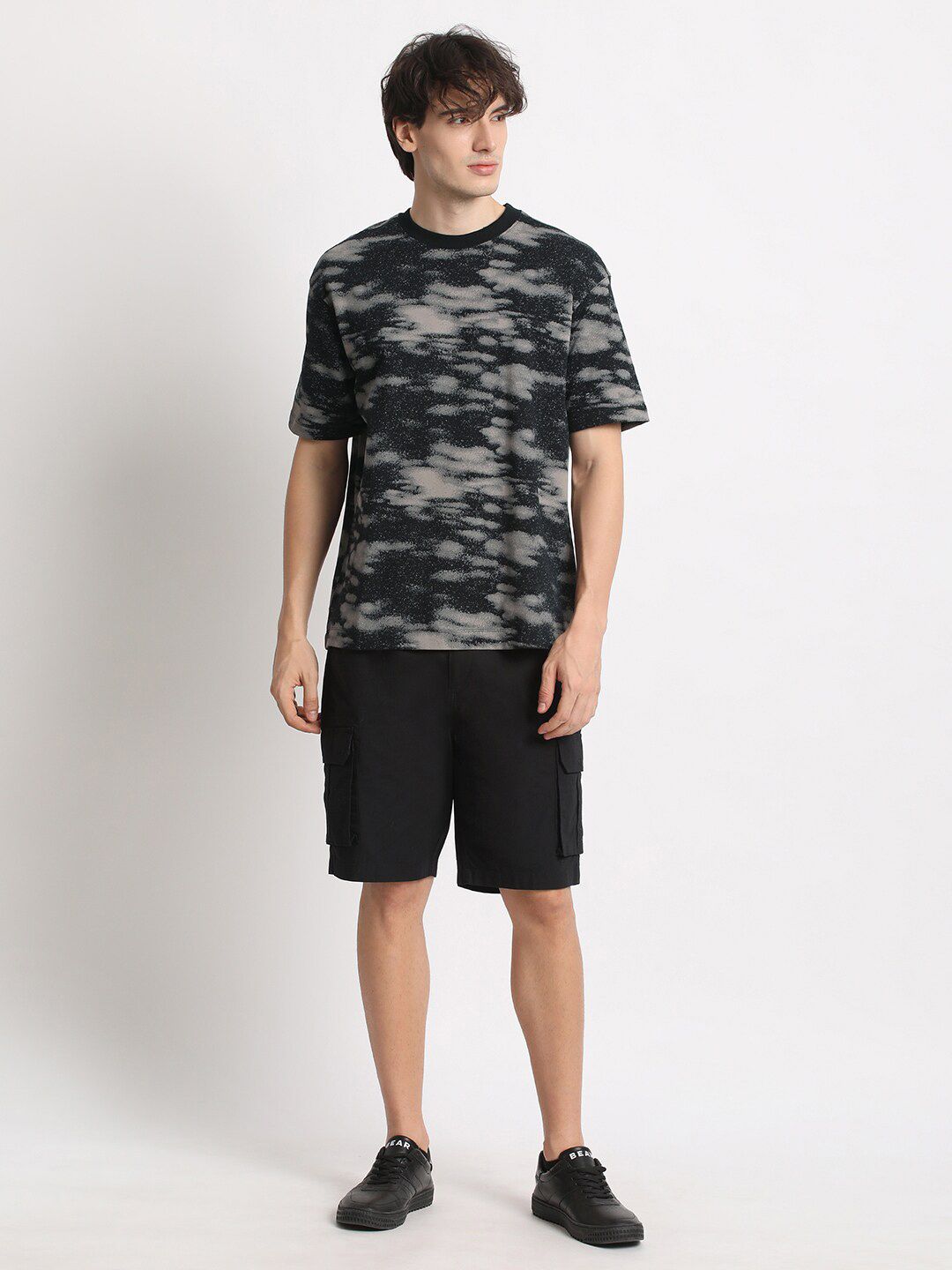 THE BEAR HOUSE Abstract Printed Round Neck Oversized Cotton T-shirt