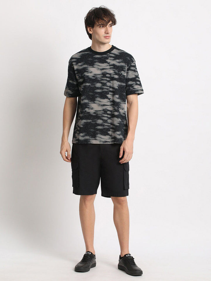 THE BEAR HOUSE Abstract Printed Round Neck Oversized Cotton T-shirt