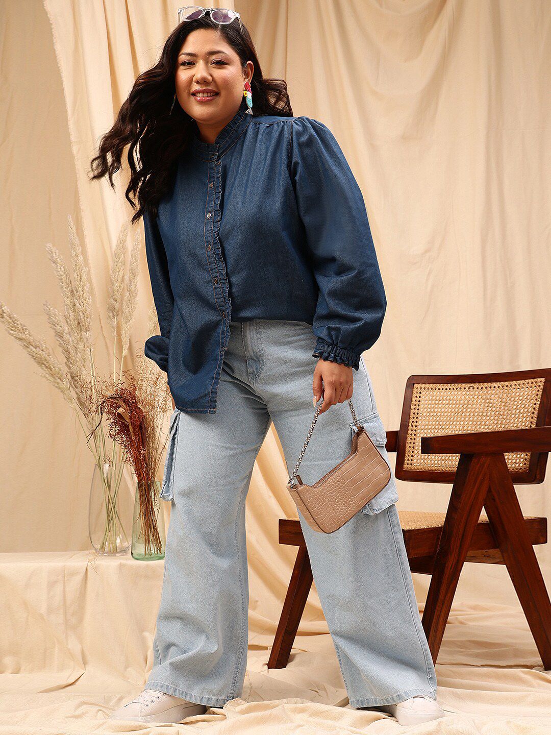 CURVY STREET Plus Size Cotton Comfort Opaque Denim Shirt