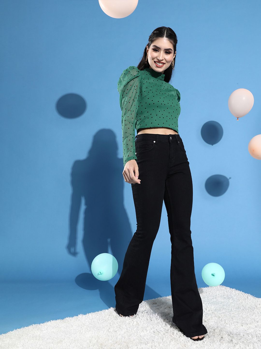 STREET 9 Green Print Chiffon Crop Top