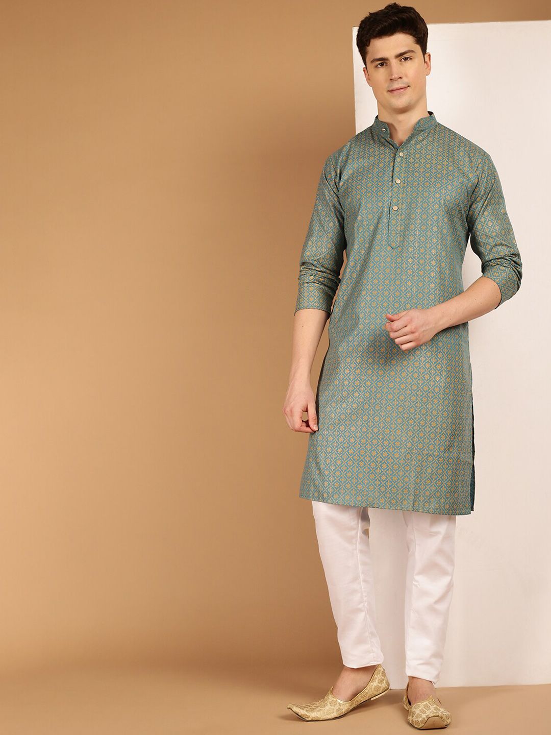 SOJANYA Ethnic Woven Design Cotton Linen Kurta