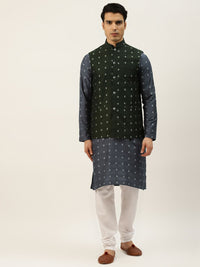 SOJANYA Kurta Motif Etnik Biru Laut Lelaki dengan Jaket Churidar & Nehru