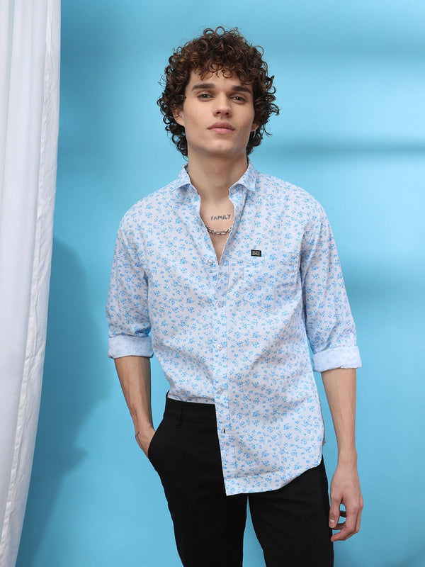 The Indian Garage Co Men Blue Slim Fit Printed Casual Shirt