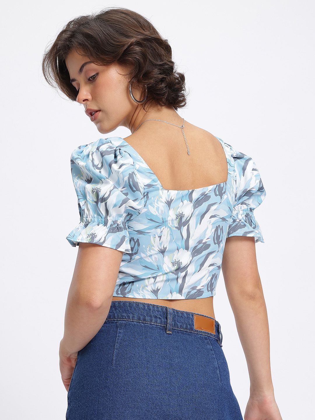DressBerry Floral Lace Up Detail Crop Top