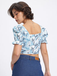 DressBerry Floral Lace Up Detail Crop Top
