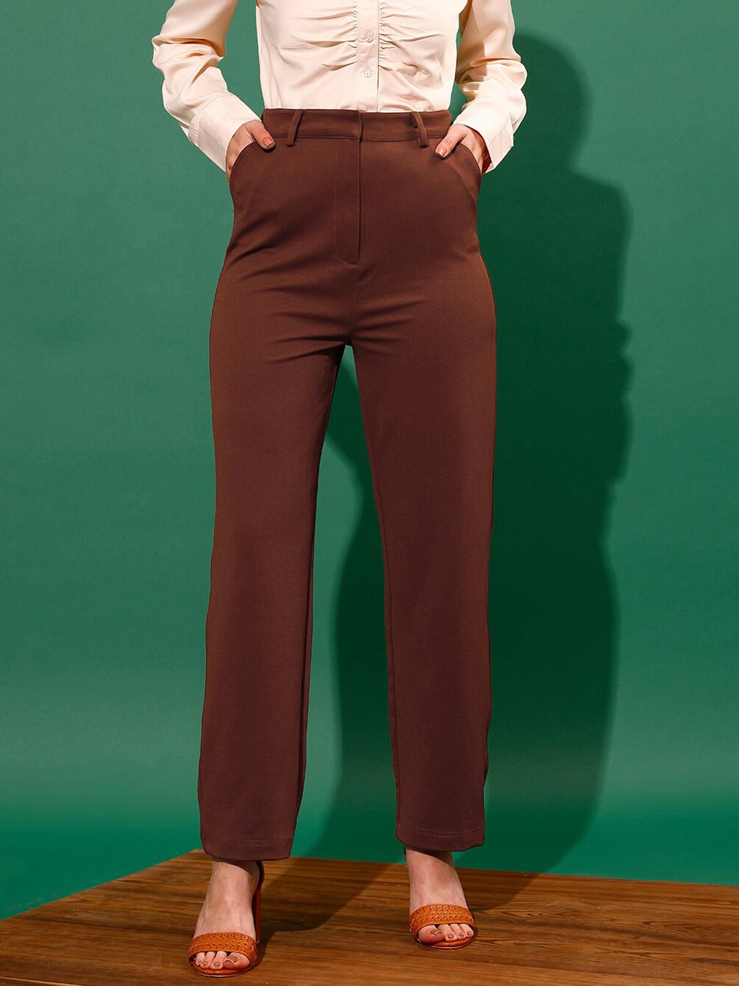 STREET 9 Women Mid-Rise Flat-Front Plain Loose Fit Trousers
