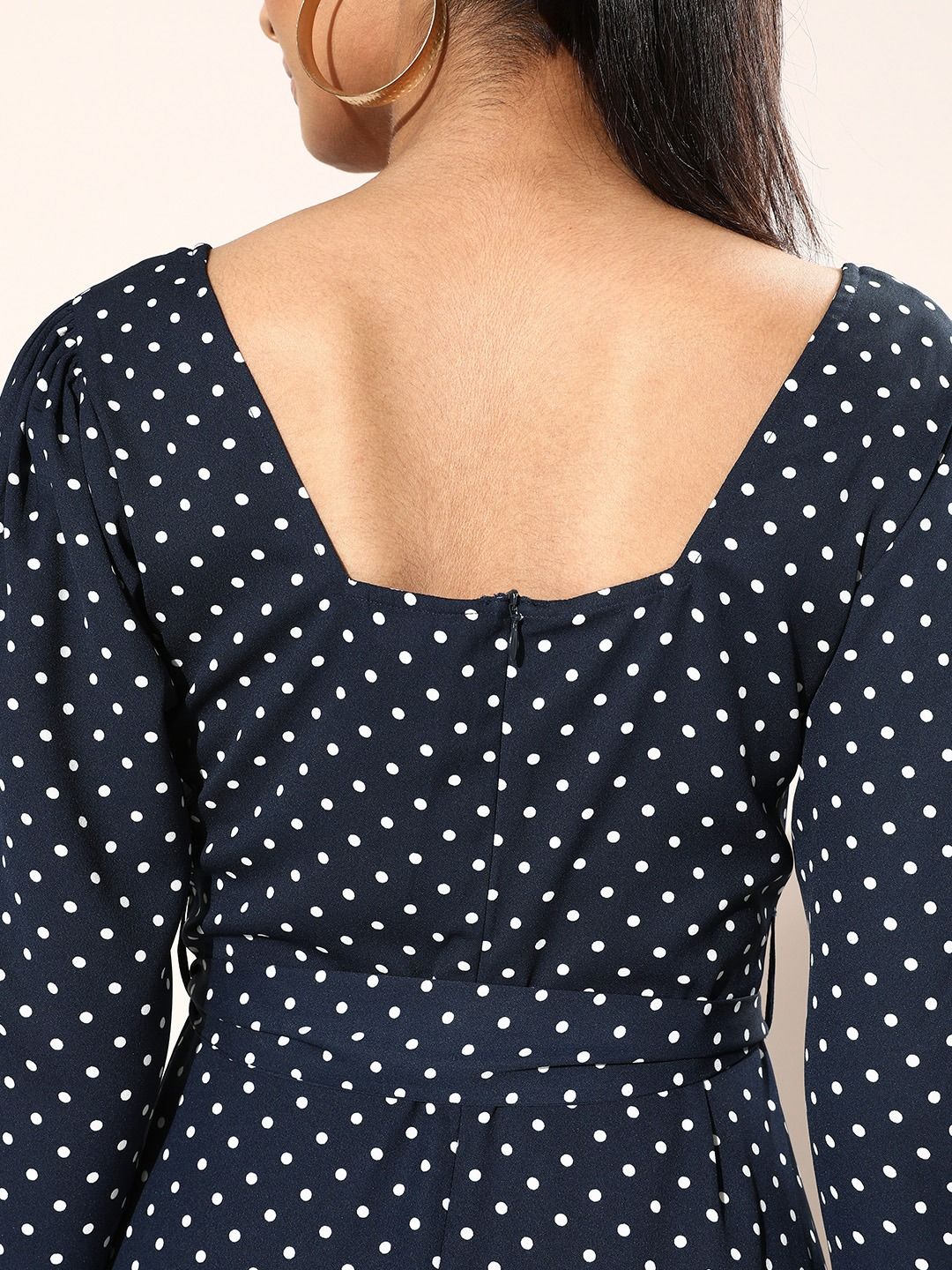 Berrylush Navy Blue & White Polka Dot Print Maxi Dress
