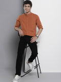 The Indian Garage Co Men Rust Orange Solid Cotton Casual Shirt